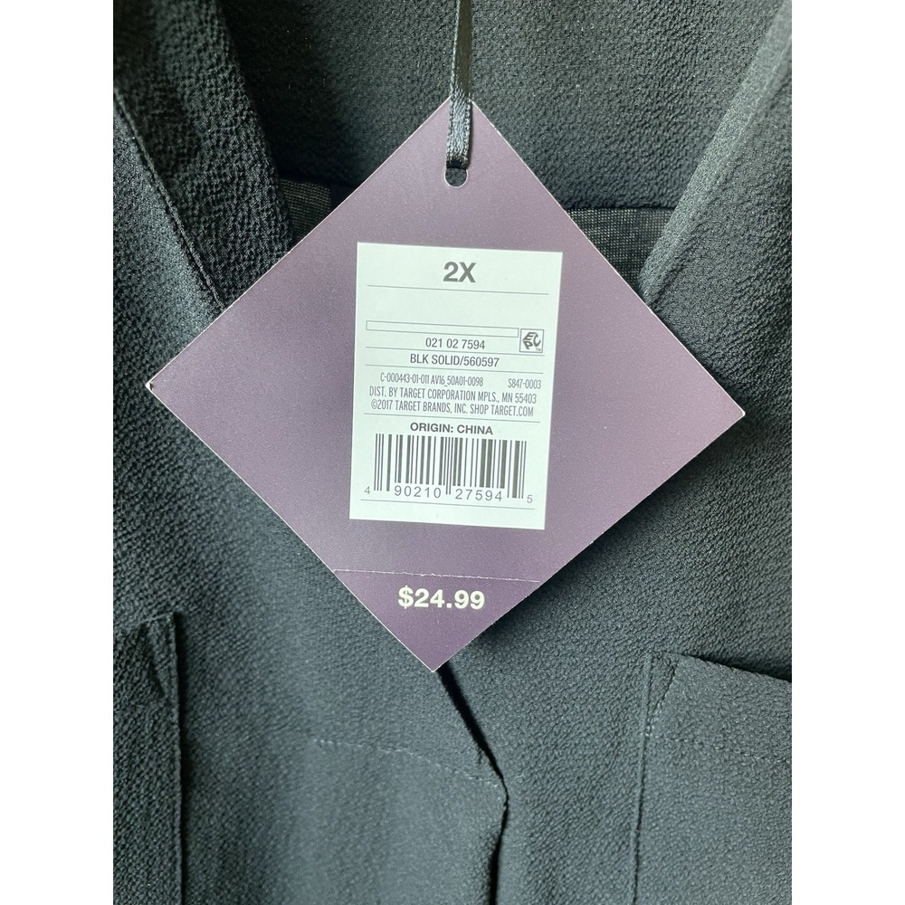 Ava & Viv Collared Roll Tab L/S Woven Blouse Lightweight Black 2X Plus - Picture 5 of 7